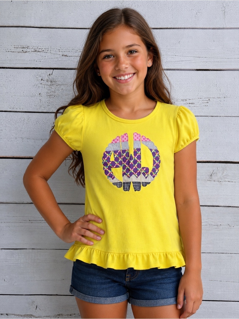 “PWL” Yellow Short-Sleeve Ruffle-Hem Tee